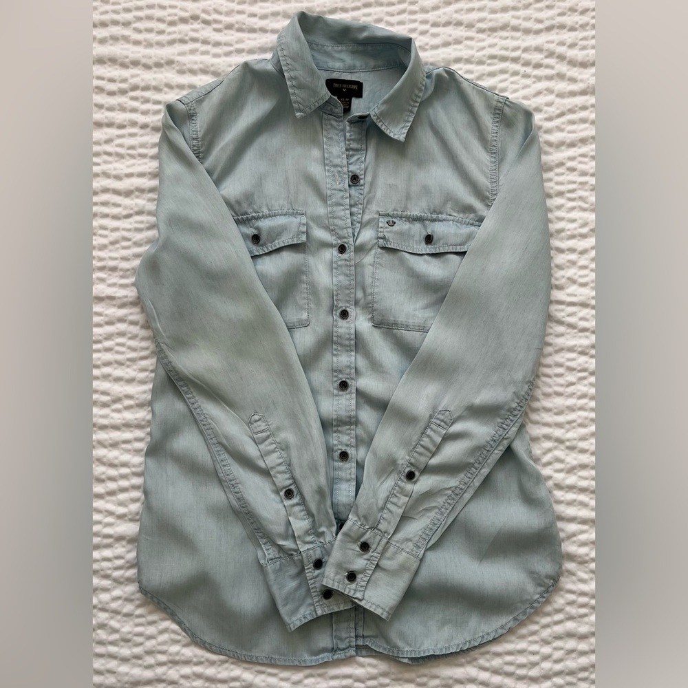 True Religion- Utility Button Down Shirt- Light Blue- XS - Picture 7 of 13